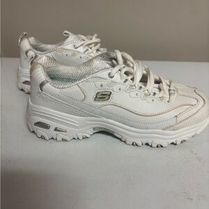 Skechers Women's White and Metallic Silver Platform Sneakers